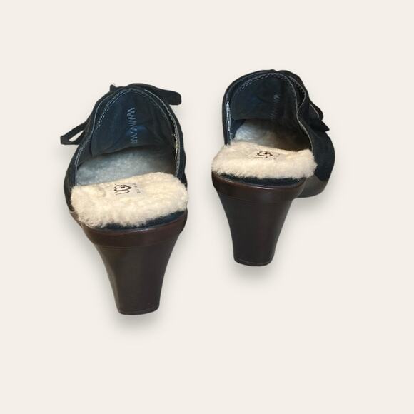 UGG AustrianWitchy Black Suede Block Heel Mules size 6.5 - Picture 4 of 6